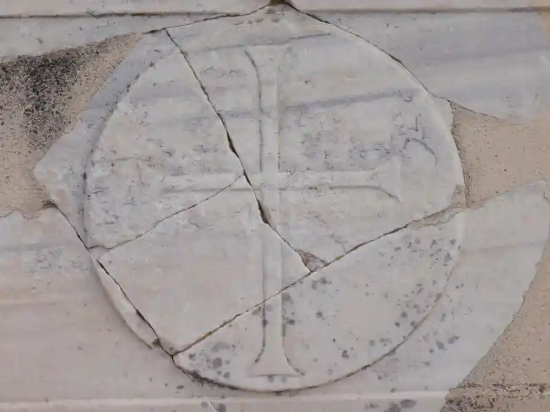 Framed cross at the ruins of Ancient Church of Mary